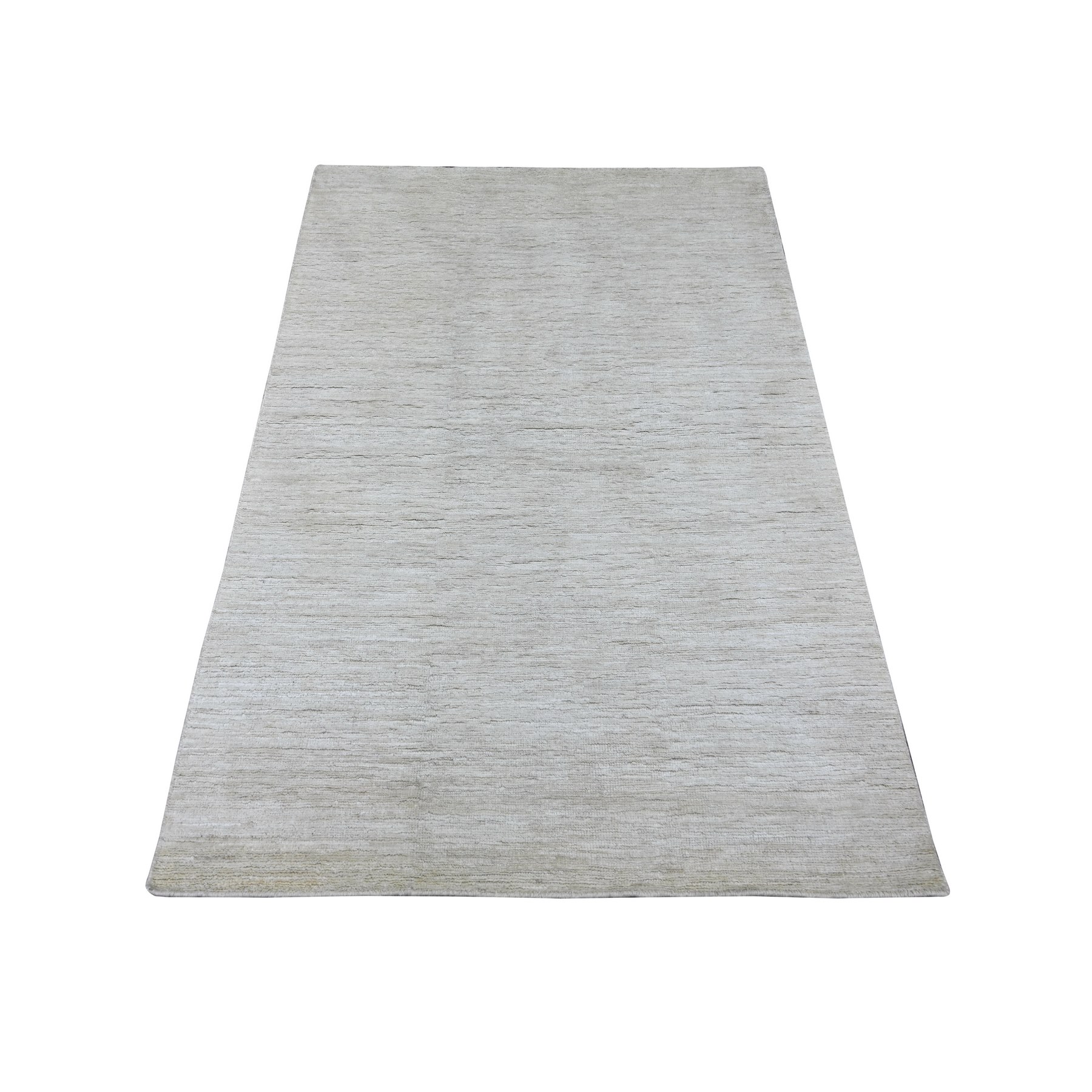 3'10"x5'7" Alabaster White, Plain Solid Pattern, Hand Knotted, Hand Spun Ghazni Wool, Lush and Plush, Oriental Rug 